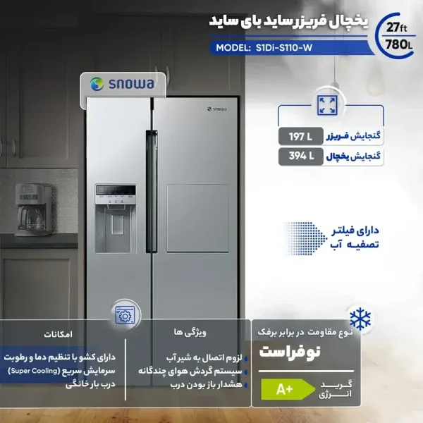 یخچال و فریزر ساید بای ساید اسنوا 27 فوت مدل S1Di-S110 سفید